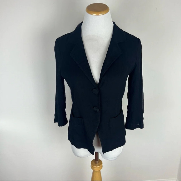Eileen Fisher 100% Silk Black Button Front Blazer Jacket Size XS - Picture 5 of 5